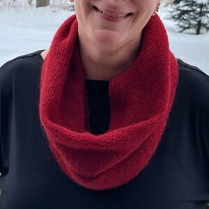 Cowl Infinity Scarf Kid Mohair and Wool Blend Crimson Wine Red JH Collectibles